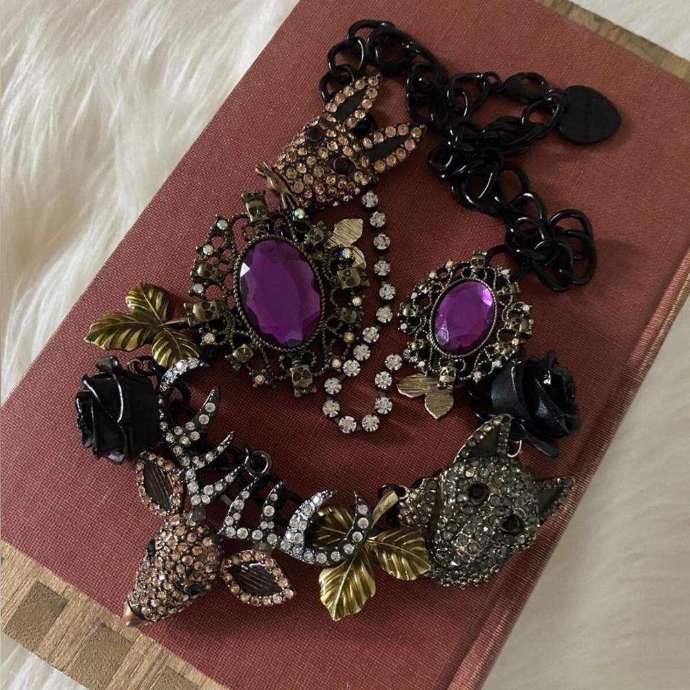 Betsey Johnson VINTAGE Dark Forest Deer and Wolf Necklace